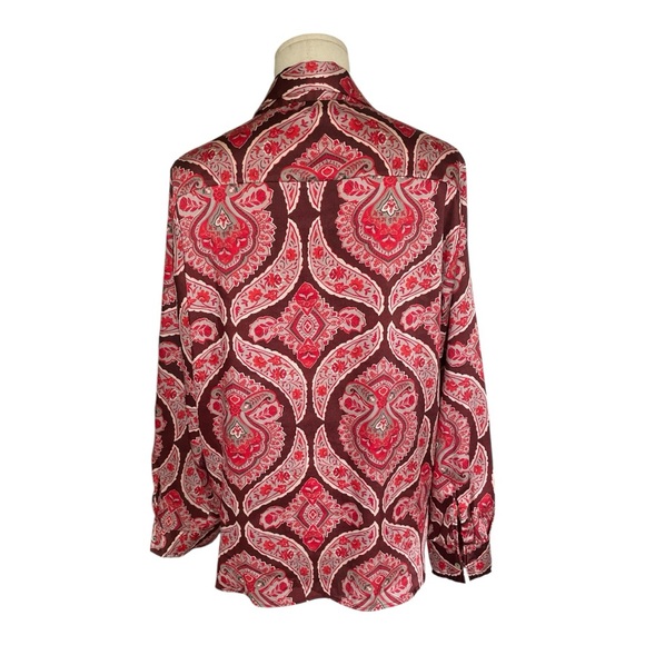 Mango Oversized Button Down Shirt Paisley Print Burgundy Size Medium Effortless - Picture 6 of 9
